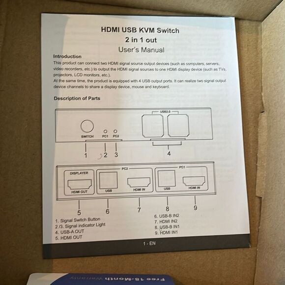 HDMI USB KVM Switch 2 in 1 out, 4K x 2K High Definition - Picture 7 of 7